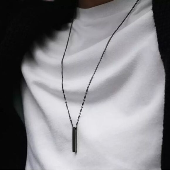Men’s Stainless Steel Bar Chain Necklace Gold Silver and Black 21.5” - Picture 1 of 6